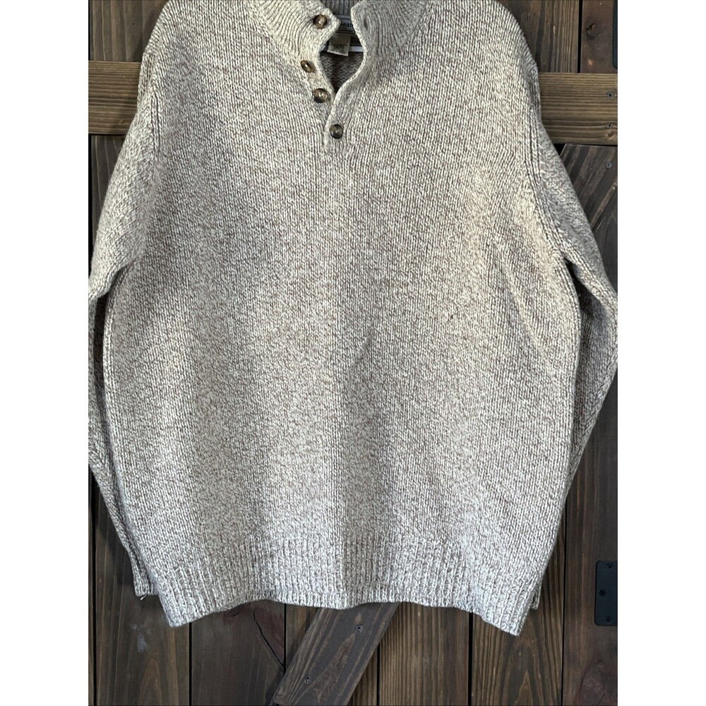 LL Bean 100% Lambs Wool Sweater Mens XXL 2XL Henley Beige Winter Ski - Picture 3 of 8